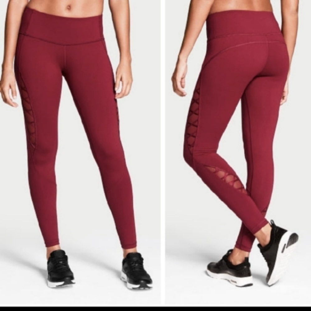 Victoria Secret Sport Burgundy Knockout Legging Tight Corset detail -‎ Size M